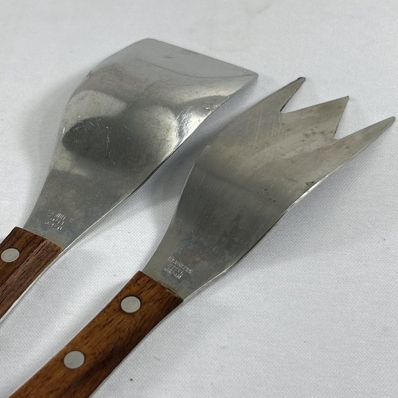 Vintage MCM Burnco Four Seasons Salad Set Stainless Steel Wood Handle Japan - Picture 5 of 12